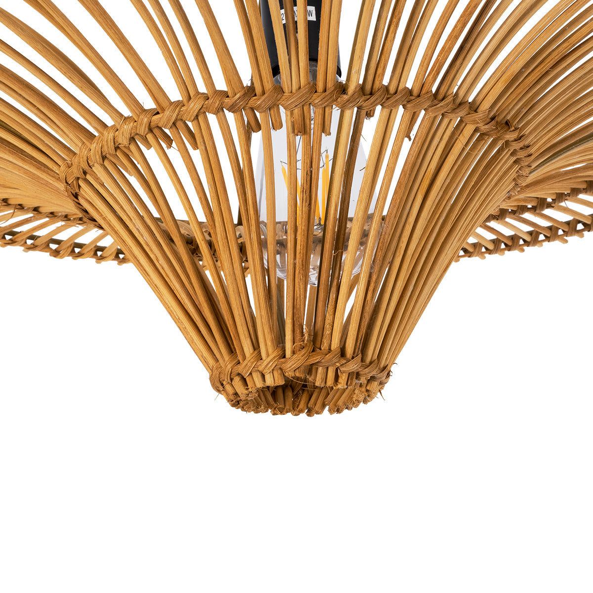 GloboStar® PALERMO 02308 Boho Φωτιστικό Οροφής Μονόφωτο 1 x E27 AC220-240V IP20 - Φ60 x Υ36cm - Μπεζ Καφέ Ξύλινο Μπαμπού Πλέγμα - ledmania.gr