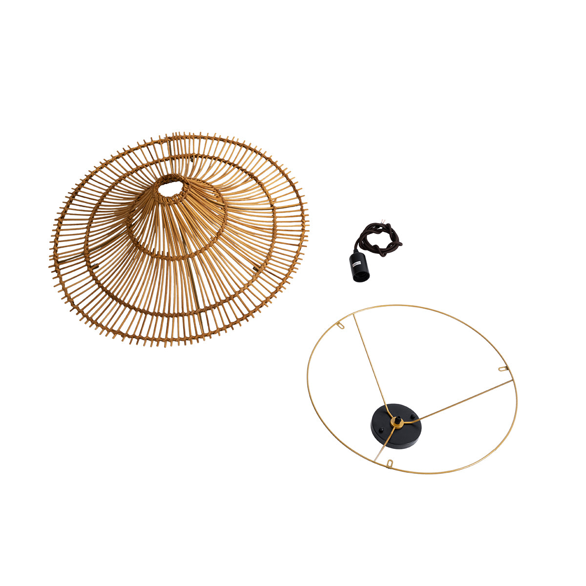 GloboStar® PALERMO 02308 Boho Φωτιστικό Οροφής Μονόφωτο 1 x E27 AC220-240V IP20 - Φ60 x Υ36cm - Μπεζ Καφέ Ξύλινο Μπαμπού Πλέγμα - ledmania.gr