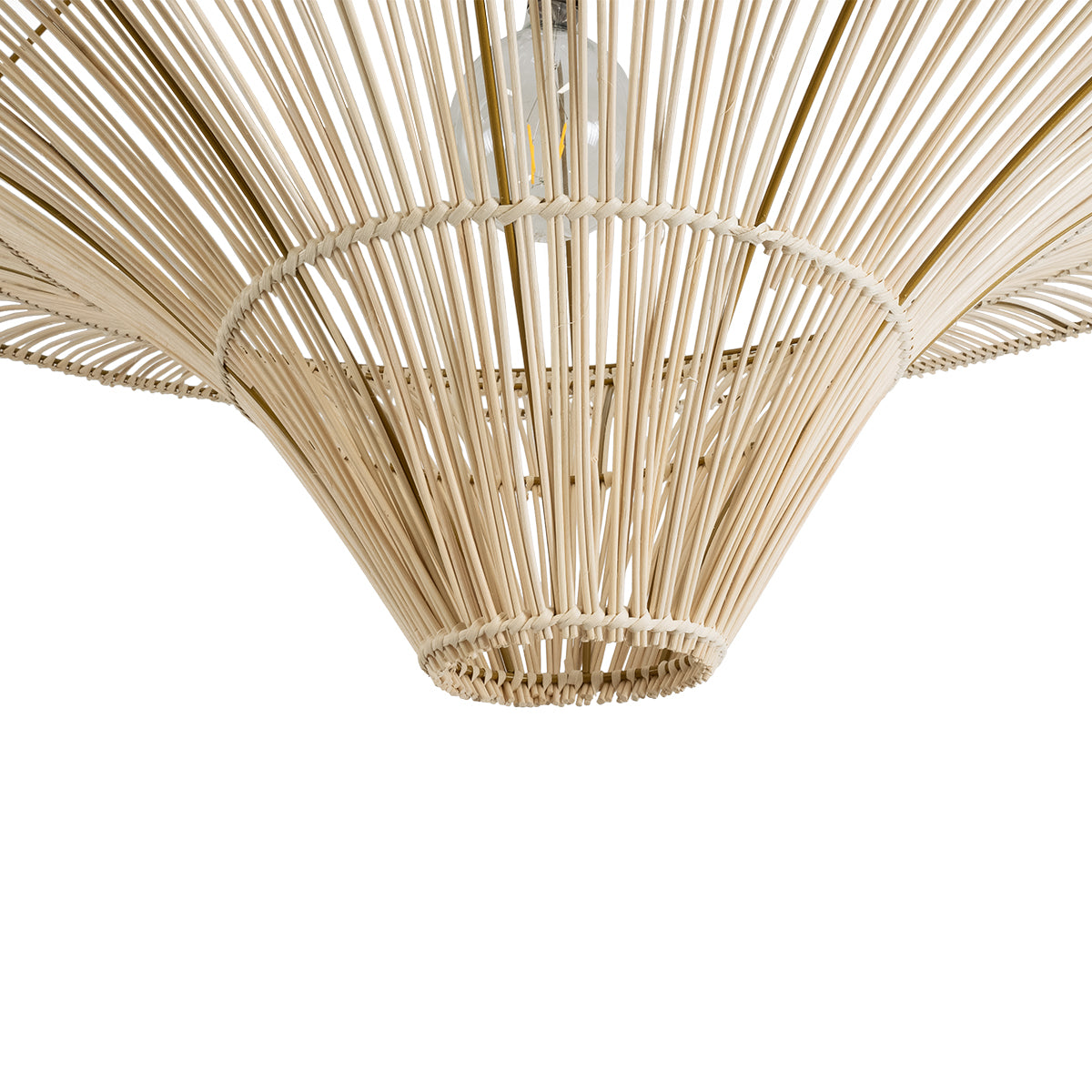 GloboStar® PALERMO 02309 Boho Φωτιστικό Οροφής Μονόφωτο 1 x E27 AC220-240V IP20 - Φ150 x Υ78cm - Μπεζ Ξύλινο Μπαμπού Πλέγμα - ledmania.gr