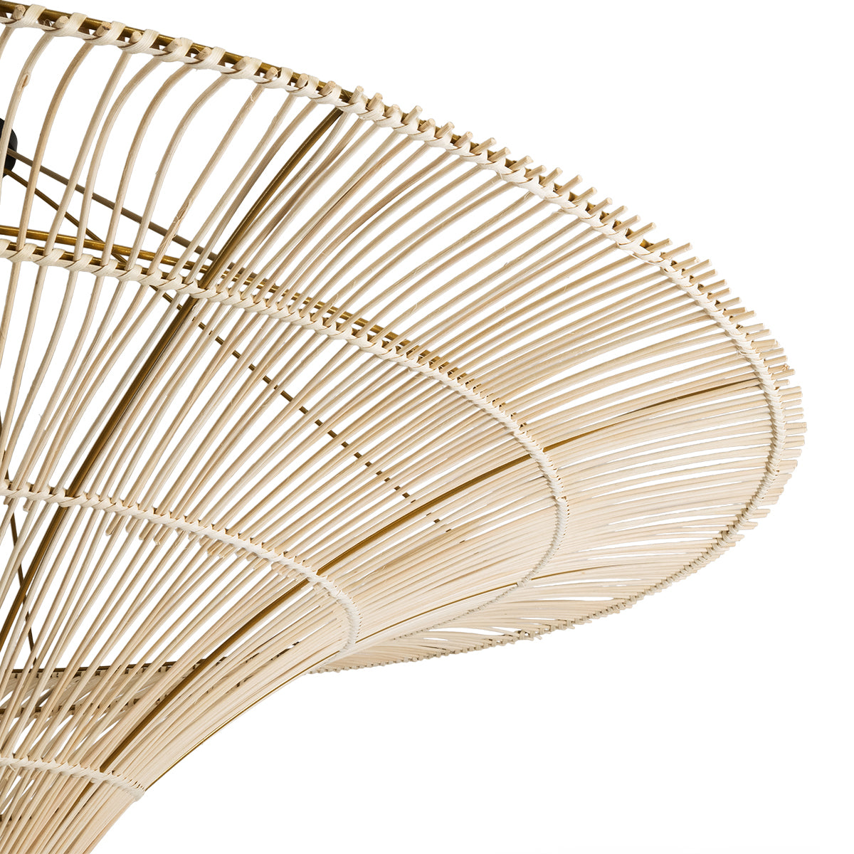 GloboStar® PALERMO 02309 Boho Φωτιστικό Οροφής Μονόφωτο 1 x E27 AC220-240V IP20 - Φ150 x Υ78cm - Μπεζ Ξύλινο Μπαμπού Πλέγμα - ledmania.gr