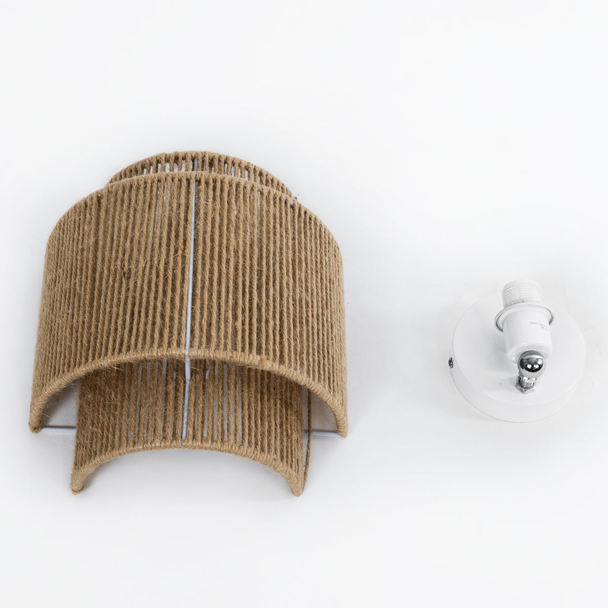 GloboStar® MABANA 02322 Boho Φωτιστικό Τοίχου - Απλίκα Μονόφωτο 1 x E27 AC 220-240V IP20 - Μ23 x Π11 x Υ25cm - Μπεζ Λεπτό Σχοινί Τριχιά Πλέγμα - ledmania.gr