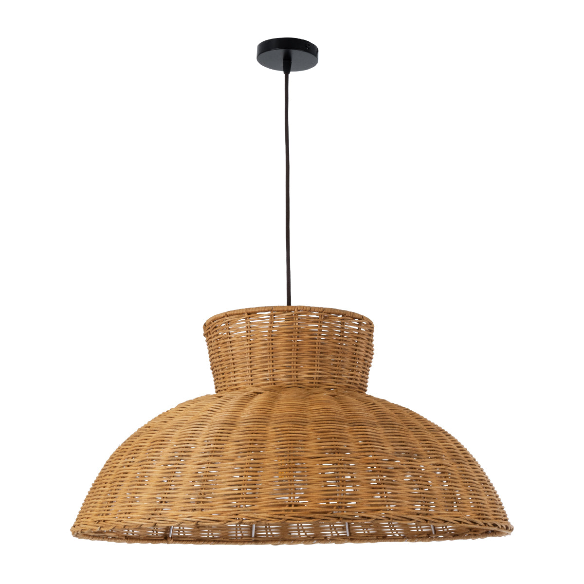 GloboStar® MALABO 02328 Boho Κρεμαστό Φωτιστικό Οροφής Μονόφωτο 1 x E27 AC220-240V IP20 - Φ60 x Υ31cm - Καφέ Ξύλινο Μπαμπού Πλέγμα - ledmania.gr