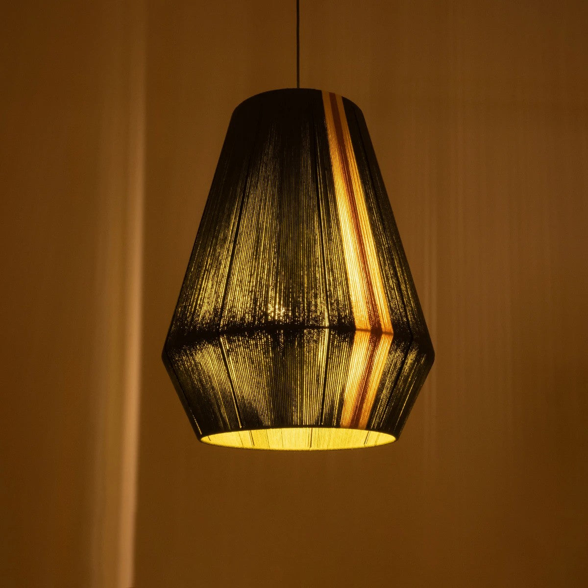 GloboStar® SALERNO 02335 Boho Κρεμαστό Φωτιστικό Πλέγμα Μονόφωτο 1 x E27 IP20 Πράσινο, Μπεζ & Καφέ Νήμα - Μ50 x Π50 x Υ60cm - ledmania.gr