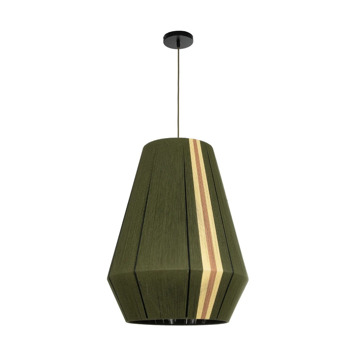 GloboStar® SALERNO 02335 Boho Κρεμαστό Φωτιστικό Πλέγμα Μονόφωτο 1 x E27 IP20 Πράσινο, Μπεζ & Καφέ Νήμα - Μ50 x Π50 x Υ60cm - ledmania.gr