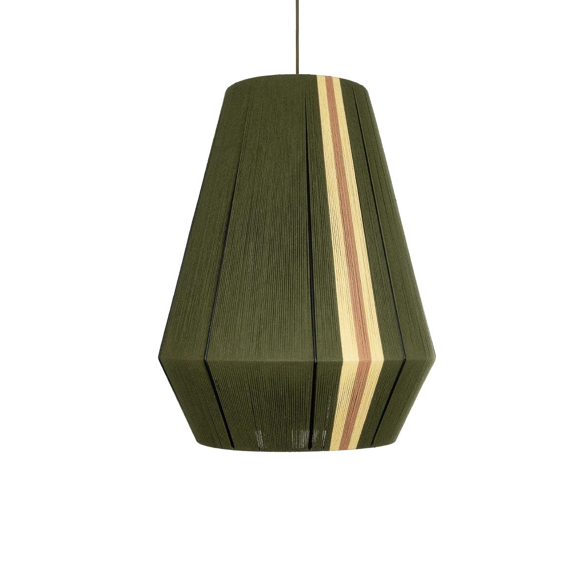 GloboStar® SALERNO 02335 Boho Κρεμαστό Φωτιστικό Πλέγμα Μονόφωτο 1 x E27 IP20 Πράσινο, Μπεζ & Καφέ Νήμα - Μ50 x Π50 x Υ60cm - ledmania.gr