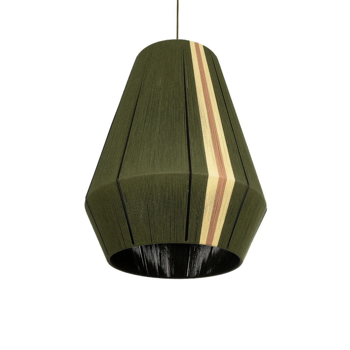 GloboStar® SALERNO 02335 Boho Κρεμαστό Φωτιστικό Πλέγμα Μονόφωτο 1 x E27 IP20 Πράσινο, Μπεζ & Καφέ Νήμα - Μ50 x Π50 x Υ60cm - ledmania.gr