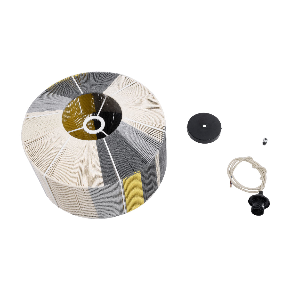 GloboStar® SALERNO 02388 Boho Κρεμαστό Φωτιστικό Οροφής Μονόφωτο 1 x E27 AC220-240V IP20 - Φ40 x Υ35cm - Γρι με Κίτρινο και Μπεζ - Καφέ με Μωβ Λεπτομέρεια Λεπτό Νήμα Πλέγμα Βαμβακερό Καπέλο - ledmania.gr