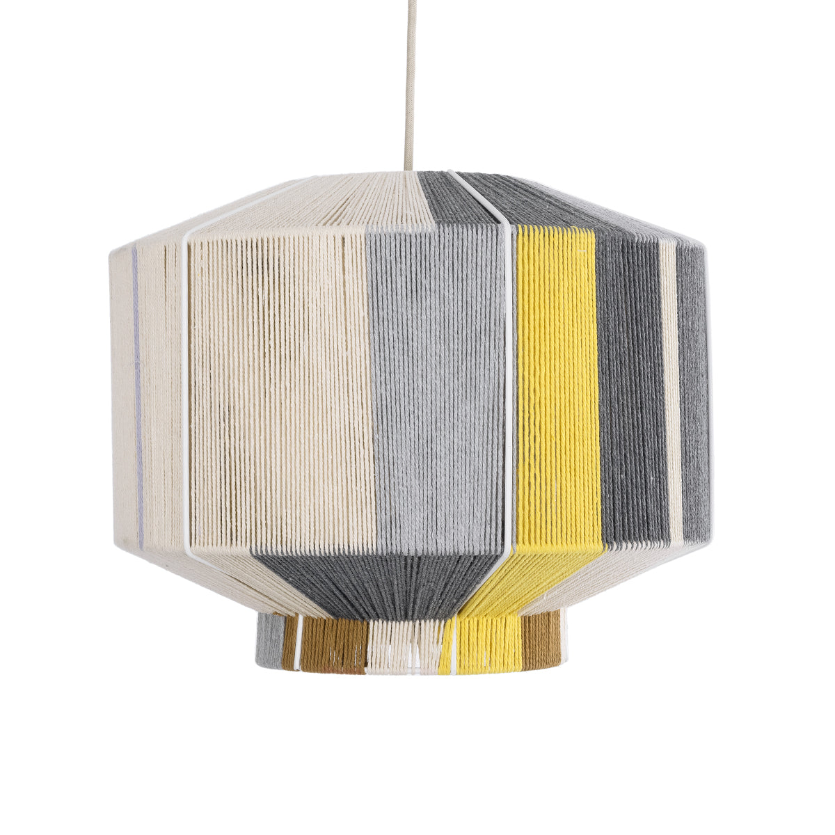 GloboStar® SALERNO 02388 Boho Κρεμαστό Φωτιστικό Οροφής Μονόφωτο 1 x E27 AC220-240V IP20 - Φ40 x Υ35cm - Γρι με Κίτρινο και Μπεζ - Καφέ με Μωβ Λεπτομέρεια Λεπτό Νήμα Πλέγμα Βαμβακερό Καπέλο - ledmania.gr