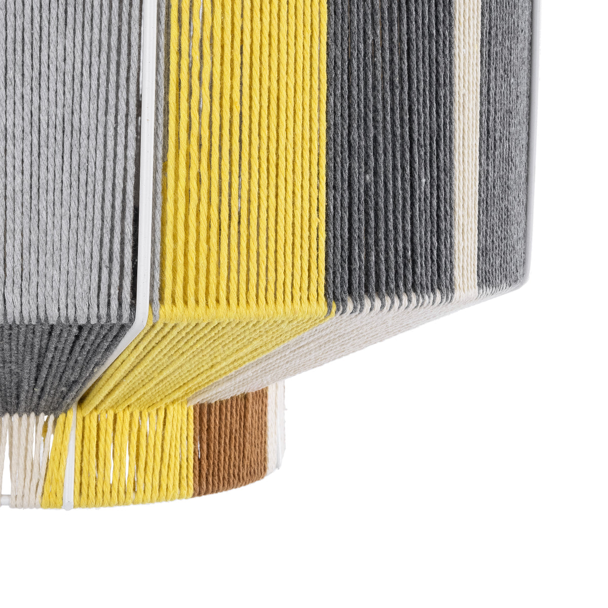 GloboStar® SALERNO 02388 Boho Κρεμαστό Φωτιστικό Οροφής Μονόφωτο 1 x E27 AC220-240V IP20 - Φ40 x Υ35cm - Γρι με Κίτρινο και Μπεζ - Καφέ με Μωβ Λεπτομέρεια Λεπτό Νήμα Πλέγμα Βαμβακερό Καπέλο - ledmania.gr