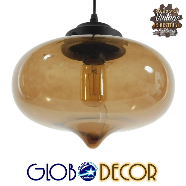 GloboStar® QUINN 01029 Vintage Κρεμαστό Φωτιστικό Οροφής Μονόφωτο 1 x E27 Γυάλινο Φιμέ Καφέ Φ26 x Y20cm - ledmania.gr