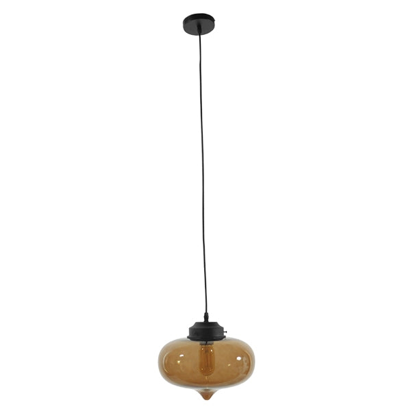 GloboStar® QUINN 01029 Vintage Κρεμαστό Φωτιστικό Οροφής Μονόφωτο 1 x E27 Γυάλινο Φιμέ Καφέ Φ26 x Y20cm - ledmania.gr