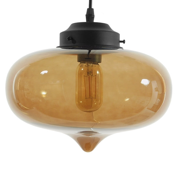 GloboStar® QUINN 01029 Vintage Κρεμαστό Φωτιστικό Οροφής Μονόφωτο 1 x E27 Γυάλινο Φιμέ Καφέ Φ26 x Y20cm - ledmania.gr