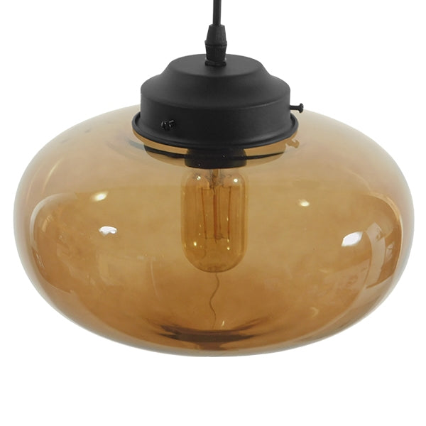 GloboStar® QUINN 01029 Vintage Κρεμαστό Φωτιστικό Οροφής Μονόφωτο 1 x E27 Γυάλινο Φιμέ Καφέ Φ26 x Y20cm - ledmania.gr