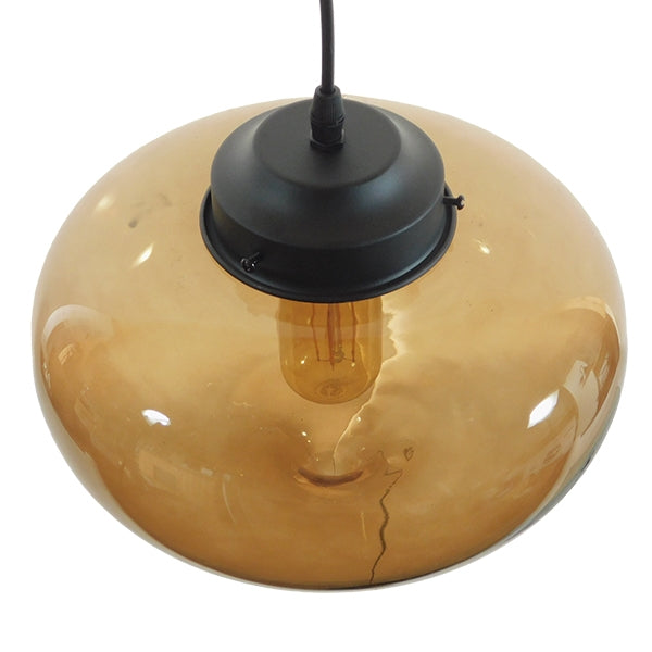 GloboStar® QUINN 01029 Vintage Κρεμαστό Φωτιστικό Οροφής Μονόφωτο 1 x E27 Γυάλινο Φιμέ Καφέ Φ26 x Y20cm - ledmania.gr