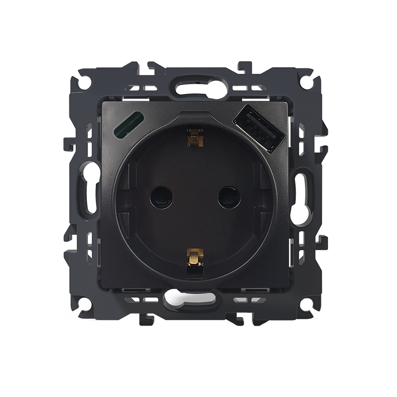 PRIME ΠΡΙΖΑ ΣΟΥΚΟ ΑΣΦΑΛΕΙΑΣ 1x2P+E 16A 250VAC & 2*USB (TYPE A+C)  5VDC 3A IP20 ΑΝΘΡΑΚΙ - ledmania.gr