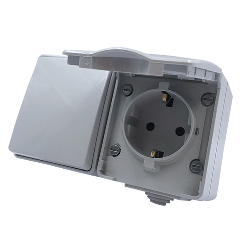 ARMY ΔΙΑΚ. Α/Ρ 1P 10AX 250VAC & ΠΡΙΖΑ ΣΟΥΚΟ ΑΣΦΑΛ 1x2P+E 16A 250VAC IP55 ΕΠΙΤΟΙΧ ΟΡΙΖ ΣΤΕΓΑΝ ΓΚΡΙ - ledmania.gr