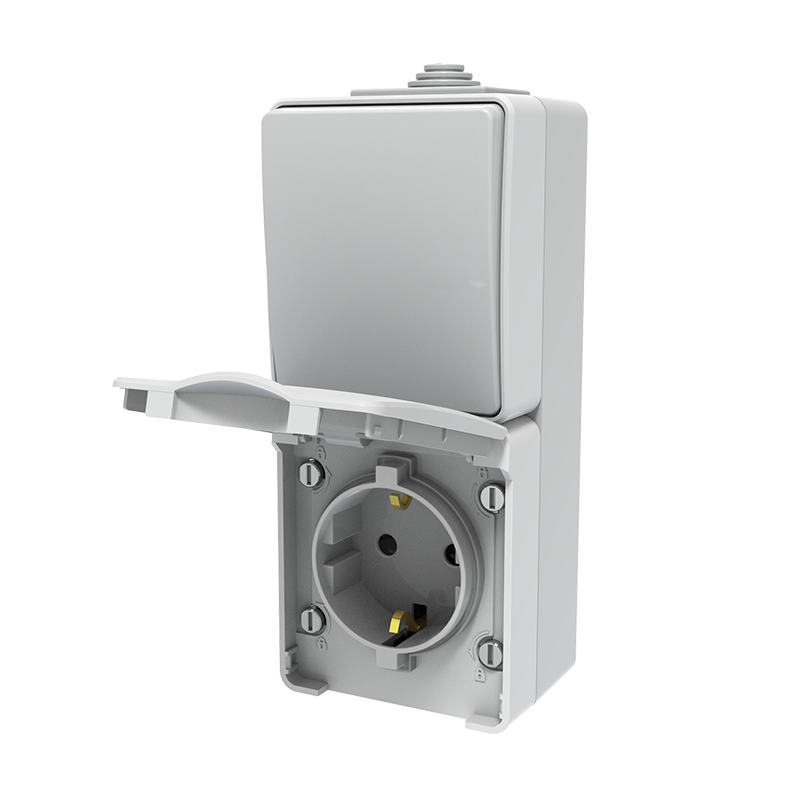 ARMY ΔΙΑΚ. Α/Ρ 1P 10AX 250VAC & ΠΡΙΖΑ ΣΟΥΚΟ ΑΣΦΑΛ 1x2P+E 16A 250VAC IP55 ΕΠΙΤΟΙΧ ΚΑΘ ΣΤΕΓΑΝ ΓΚΡΙ - ledmania.gr