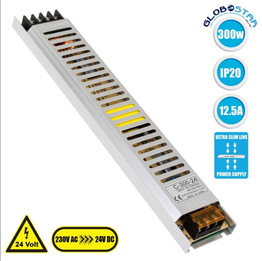  LUMISLIM 73018 Τροφοδοτικό/Μετασχηματιστής PELV 300W 12.5A DC 24V IP20 - AC 220-240V σε DC 24V 
