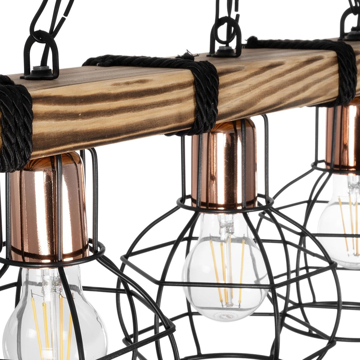 GloboStar® STARLO 201-0006 Vintage Κρεμαστό Φωτιστικό Ράγα Τρίφωτο 3 x E27 IP20 Μπεζ Ξύλο με Μαύρο Μέταλλο - Μ50 x Π16 x Υ23cm - ledmania.gr
