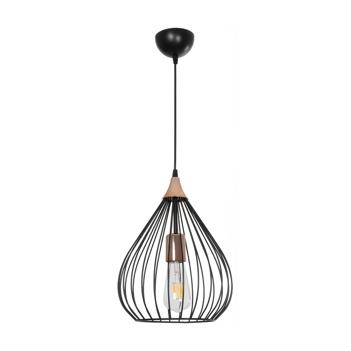 GloboStar® RADIARO 201-0015 Vintage Κρεμαστό Φωτιστικό Πλέγμα Μονόφωτο 1 x E27 IP20 Μαύρο Μέταλλο - Μ26 x Π26 x Υ35cm - ledmania.gr