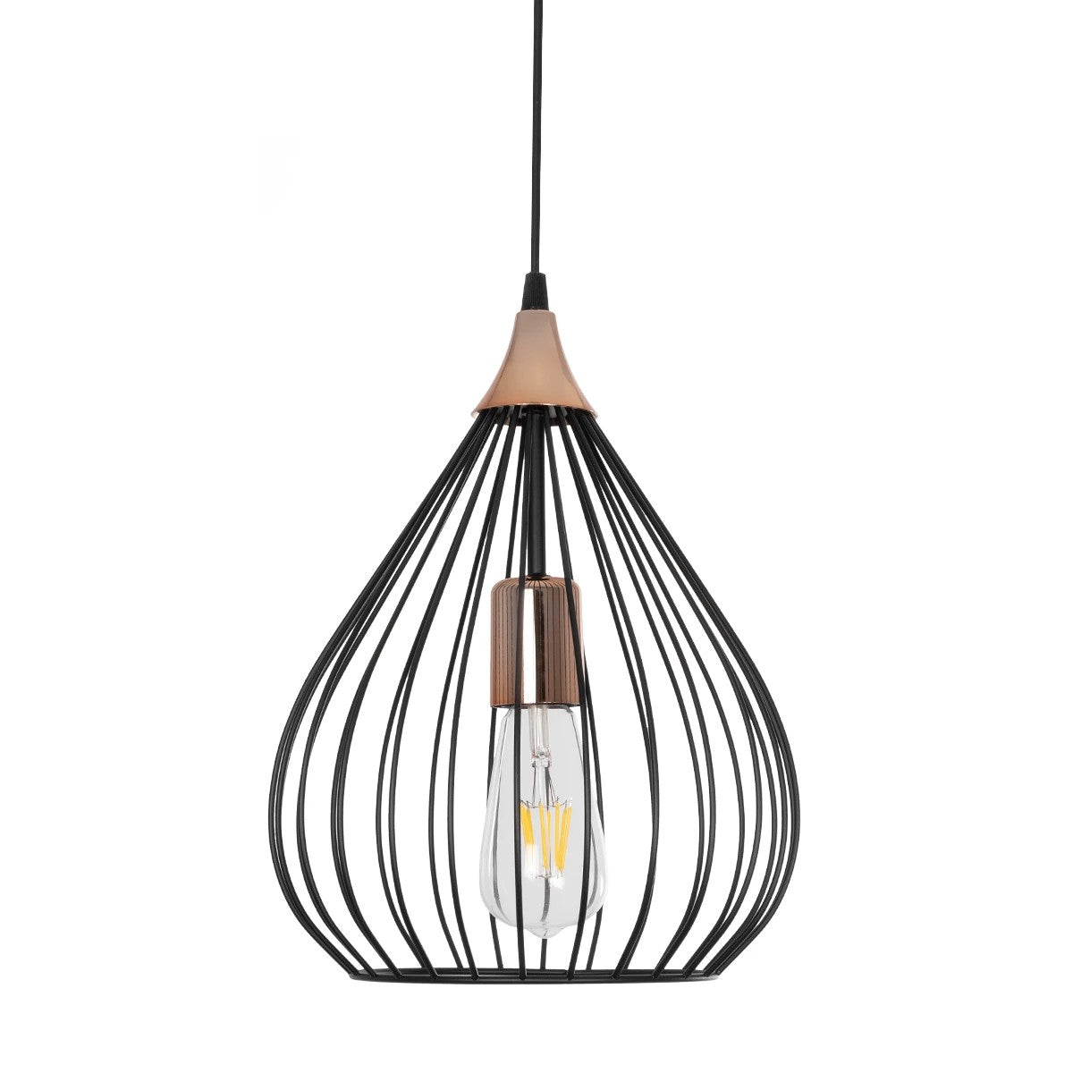 GloboStar® RADIARO 201-0015 Vintage Κρεμαστό Φωτιστικό Πλέγμα Μονόφωτο 1 x E27 IP20 Μαύρο Μέταλλο - Μ26 x Π26 x Υ35cm - ledmania.gr