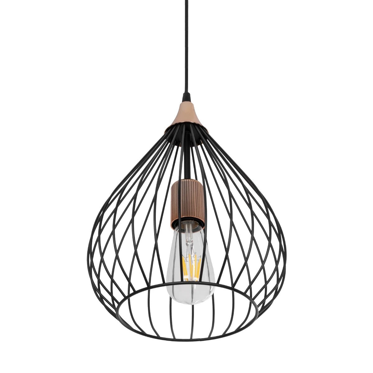 GloboStar® RADIARO 201-0015 Vintage Κρεμαστό Φωτιστικό Πλέγμα Μονόφωτο 1 x E27 IP20 Μαύρο Μέταλλο - Μ26 x Π26 x Υ35cm - ledmania.gr