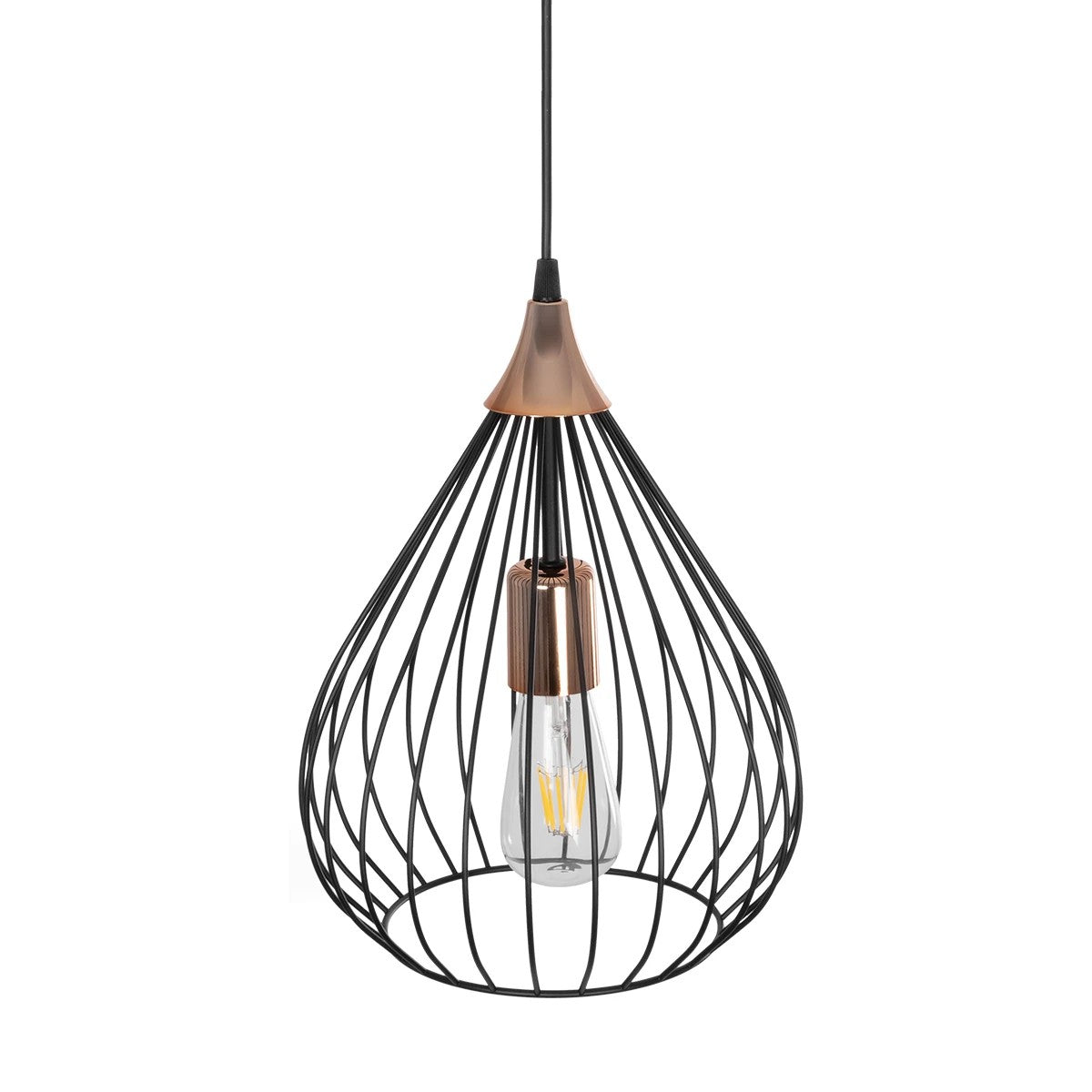 GloboStar® RADIARO 201-0015 Vintage Κρεμαστό Φωτιστικό Πλέγμα Μονόφωτο 1 x E27 IP20 Μαύρο Μέταλλο - Μ26 x Π26 x Υ35cm - ledmania.gr