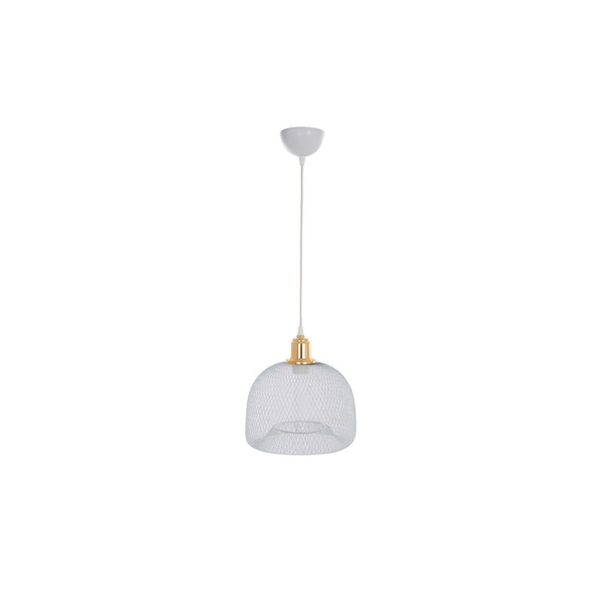 GloboStar® GLOZIA 201-0017 Μοντέρνο Κρεμαστό Φωτιστικό Πλέγμα Μονόφωτο 1 x E27 IP20 Λευκό & Χρυσό Μέταλλο - Μ26x Π26 x Υ70cm - ledmania.gr