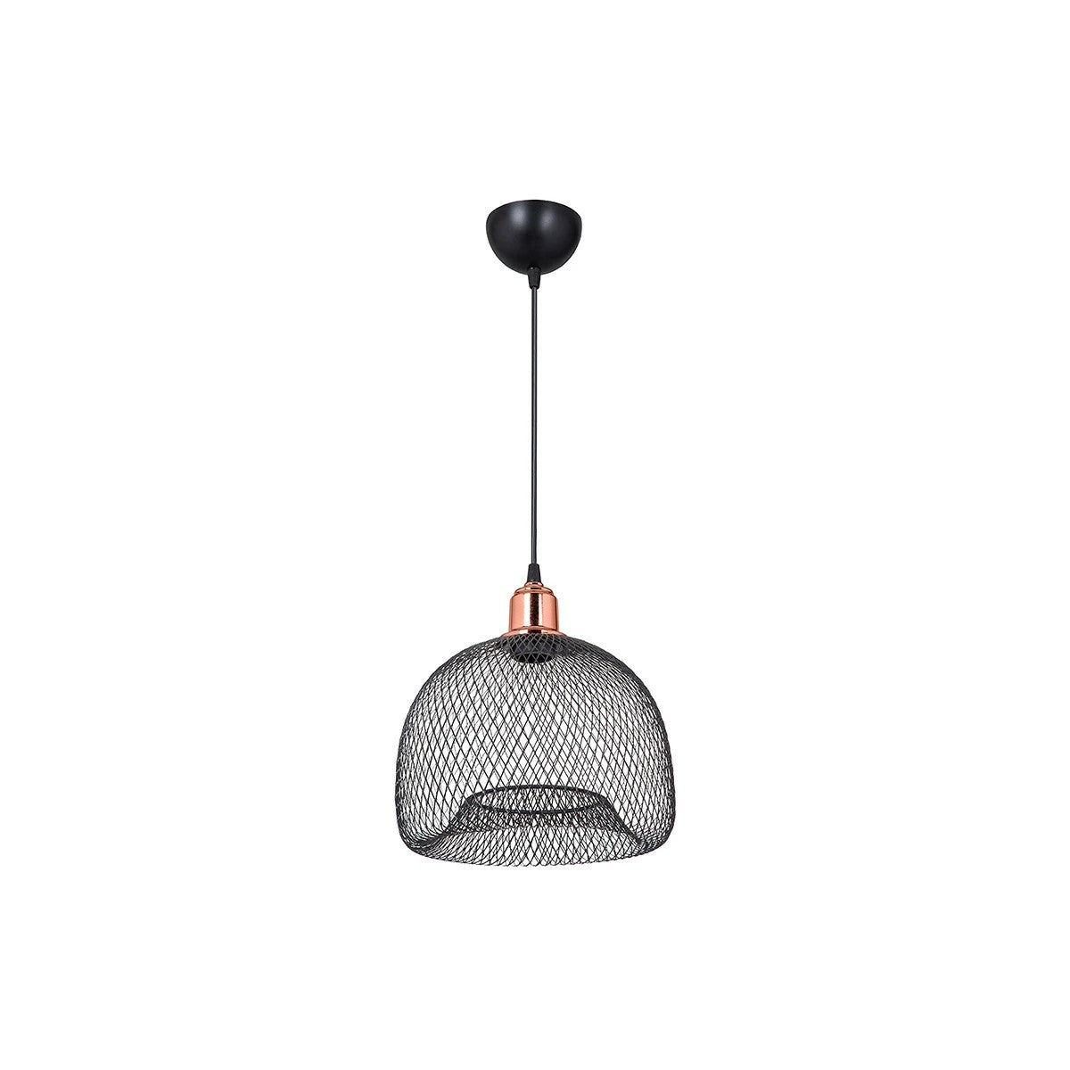 GloboStar® GLOZIA 201-0018 Μοντέρνο Κρεμαστό Φωτιστικό Πλέγμα Μονόφωτο 1 x E27 IP20 Μαύρο & Χρυσό Μέταλλο - Μ26 x Π26 x Υ70cm - ledmania.gr