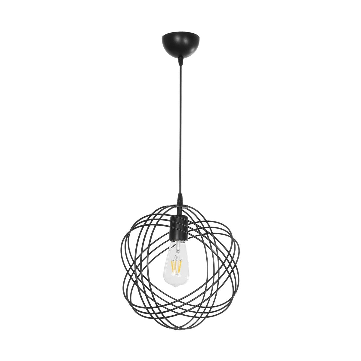 GloboStar® GLOWN 201-0023 Μοντέρνο Κρεμαστό Φωτιστικό Πλέγμα Μονόφωτο 1 x E27 IP20 Μαύρο Μέταλλο - Μ30 x Π30 x Υ33cm - ledmania.gr
