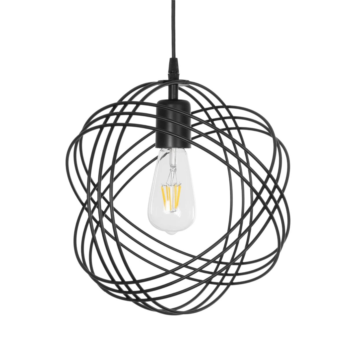 GloboStar® GLOWN 201-0023 Μοντέρνο Κρεμαστό Φωτιστικό Πλέγμα Μονόφωτο 1 x E27 IP20 Μαύρο Μέταλλο - Μ30 x Π30 x Υ33cm - ledmania.gr