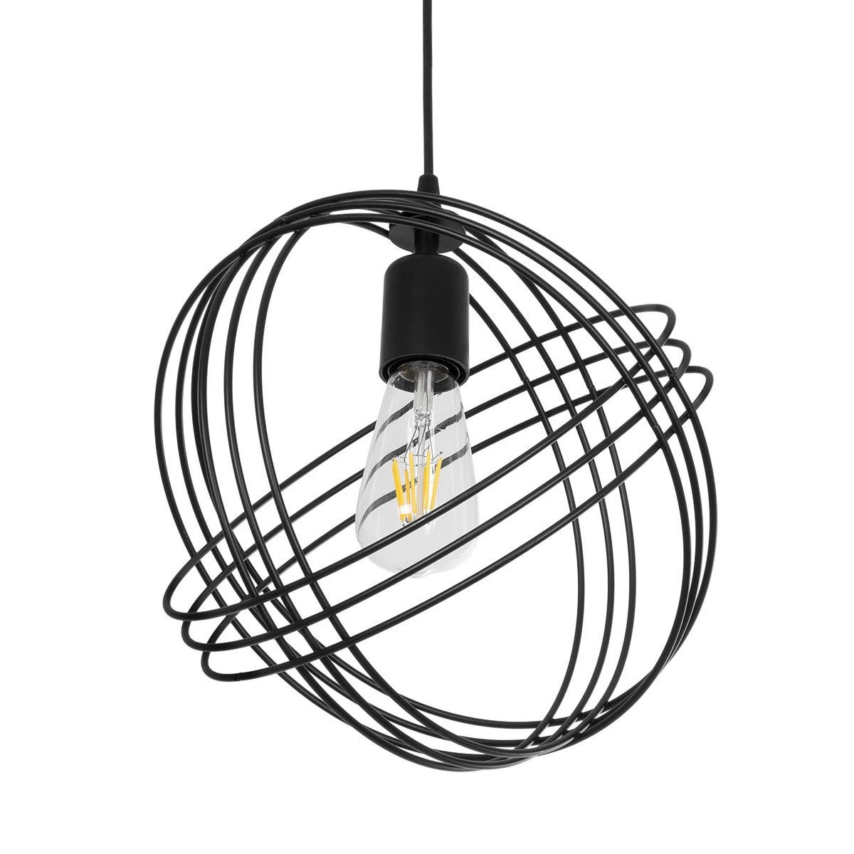 GloboStar® GLOWN 201-0023 Μοντέρνο Κρεμαστό Φωτιστικό Πλέγμα Μονόφωτο 1 x E27 IP20 Μαύρο Μέταλλο - Μ30 x Π30 x Υ33cm - ledmania.gr