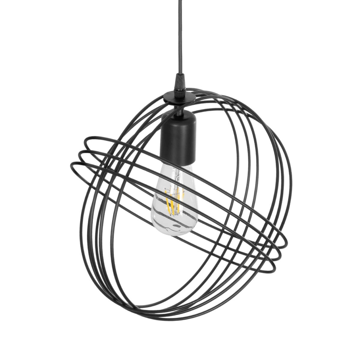 GloboStar® GLOWN 201-0023 Μοντέρνο Κρεμαστό Φωτιστικό Πλέγμα Μονόφωτο 1 x E27 IP20 Μαύρο Μέταλλο - Μ30 x Π30 x Υ33cm - ledmania.gr