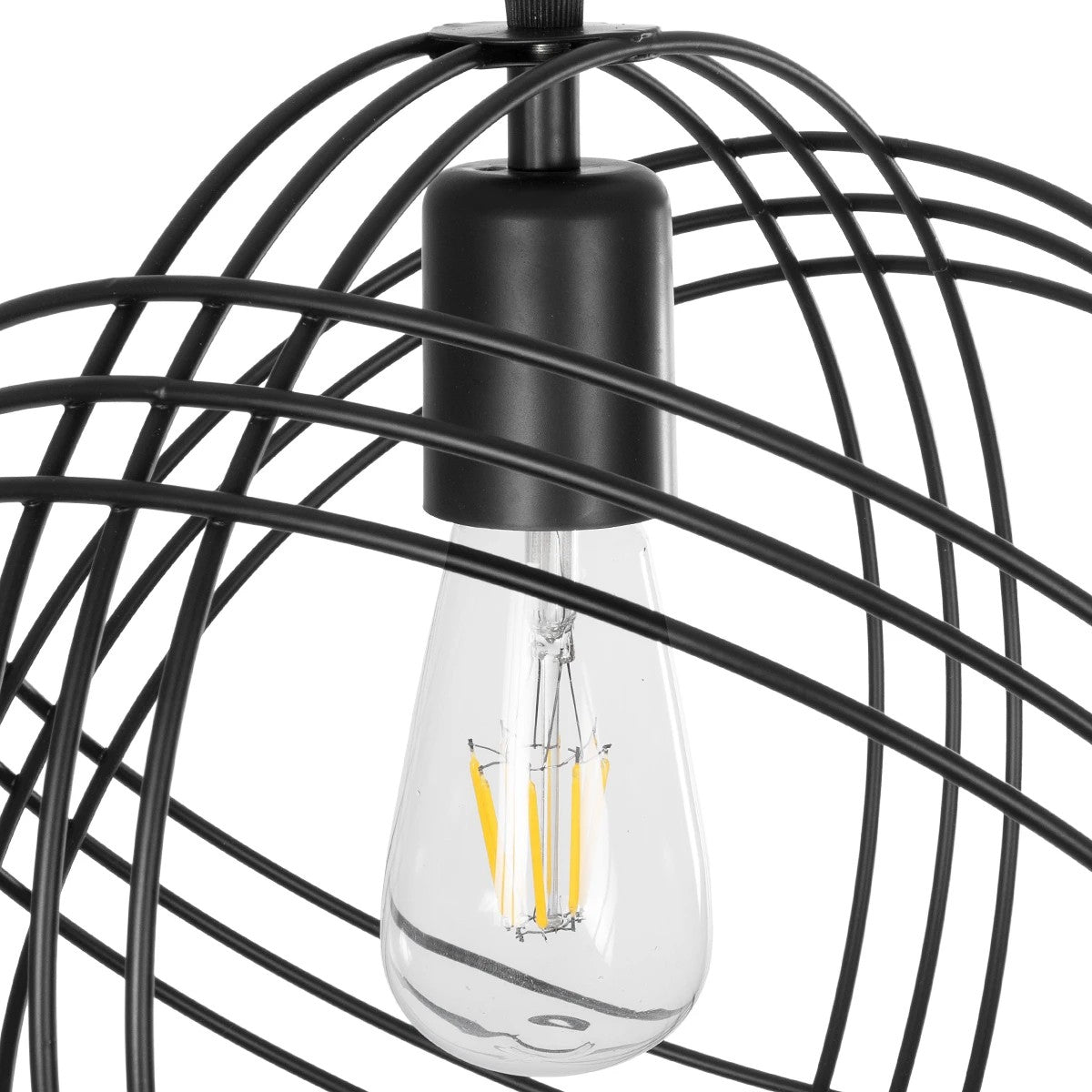 GloboStar® GLOWN 201-0023 Μοντέρνο Κρεμαστό Φωτιστικό Πλέγμα Μονόφωτο 1 x E27 IP20 Μαύρο Μέταλλο - Μ30 x Π30 x Υ33cm - ledmania.gr