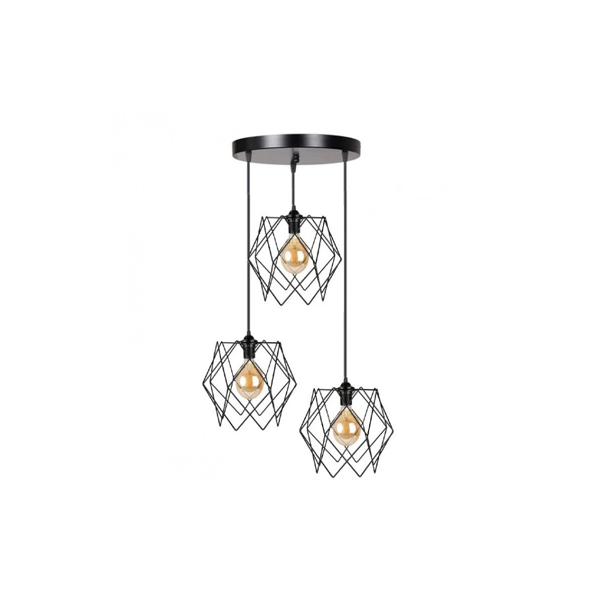 GloboStar® DAZLA 201-0024 Vintage Κρεμαστό Φωτιστικό Πλέγμα Τρίφωτο 3 x E27 IP20 Μαύρο Μέταλλο - Μ32 x Π32 x Υ70cm - ledmania.gr