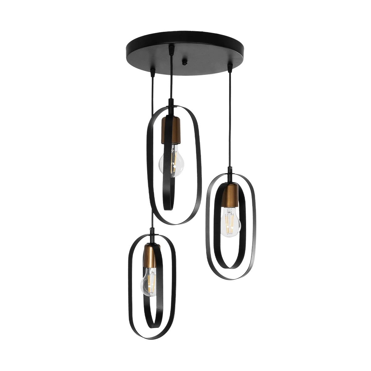 GloboStar® SPARKIO 201-0025 Vintage Κρεμαστό Φωτιστικό Πλέγμα Τρίφωτο 3 x E27 IP20 Μαύρο & Χρυσό Μέταλλο - Μ36 x Π36 x Υ25cm - ledmania.gr