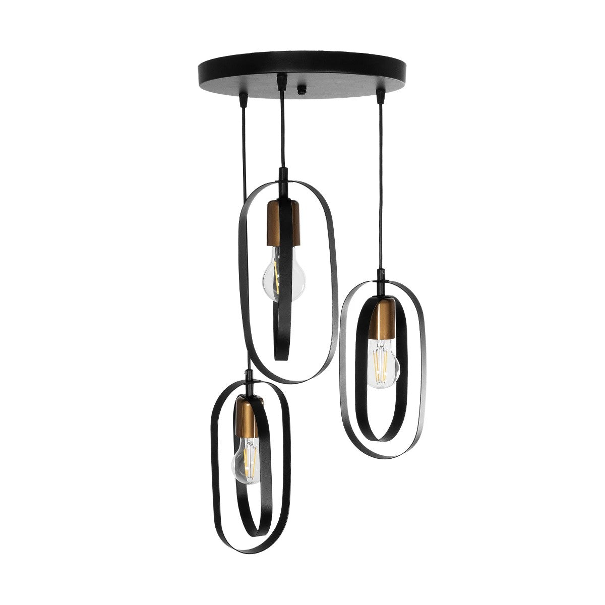 GloboStar® SPARKIO 201-0025 Vintage Κρεμαστό Φωτιστικό Πλέγμα Τρίφωτο 3 x E27 IP20 Μαύρο & Χρυσό Μέταλλο - Μ36 x Π36 x Υ25cm - ledmania.gr