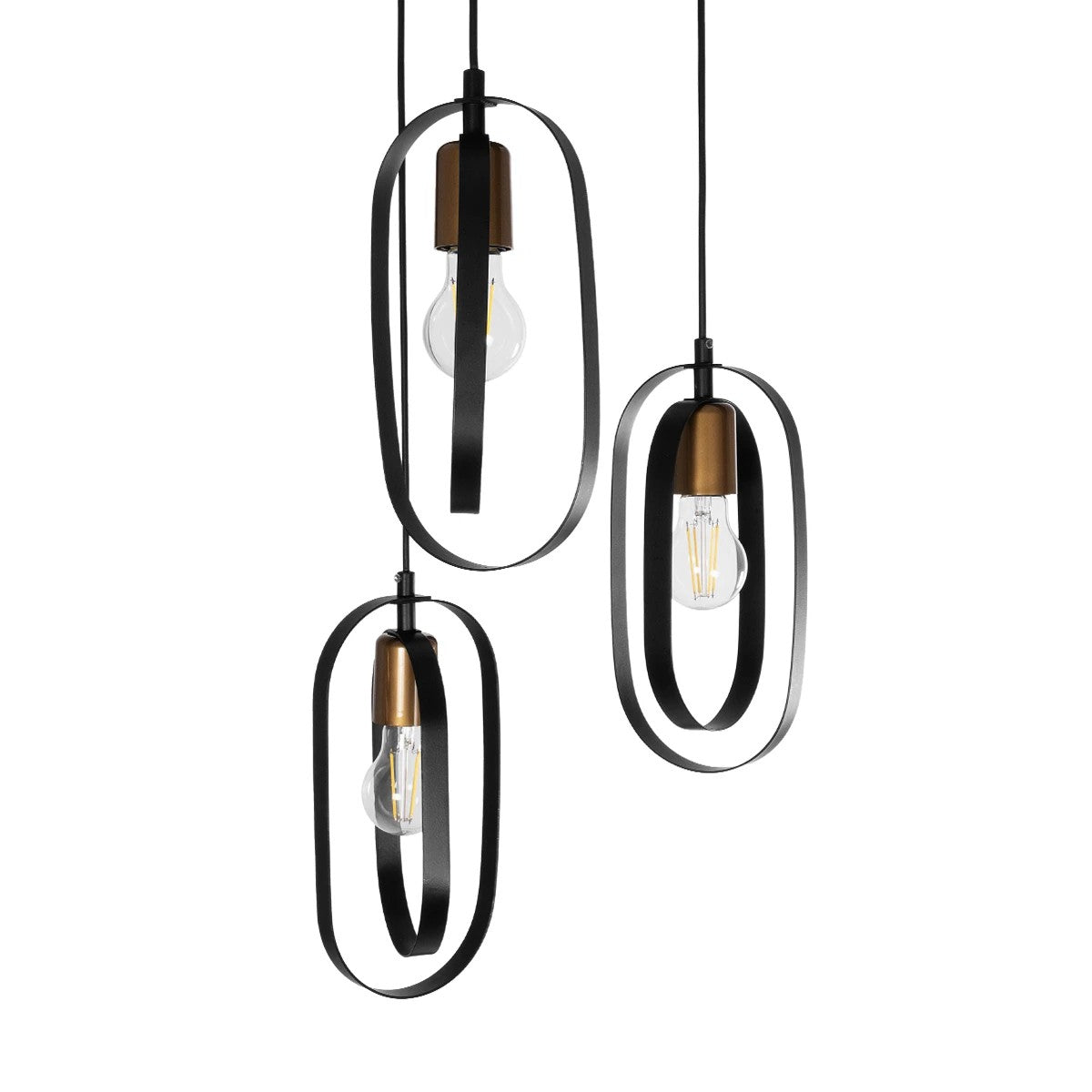 GloboStar® SPARKIO 201-0025 Vintage Κρεμαστό Φωτιστικό Πλέγμα Τρίφωτο 3 x E27 IP20 Μαύρο & Χρυσό Μέταλλο - Μ36 x Π36 x Υ25cm - ledmania.gr