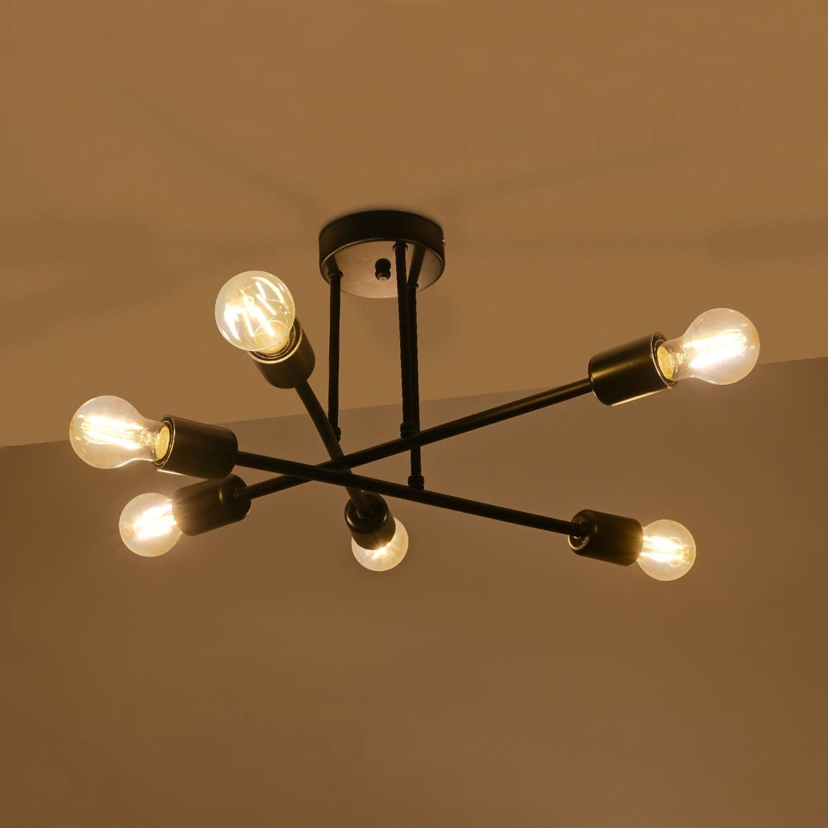 GloboStar® LAMIRA 201-0029 Μοντέρνο Φωτιστικό Οροφής Πλέγμα Πολύφωτο 6 x E27 IP20 Μαύρο Μέταλλο - Μ51 x Π51 x Υ7cm - ledmania.gr