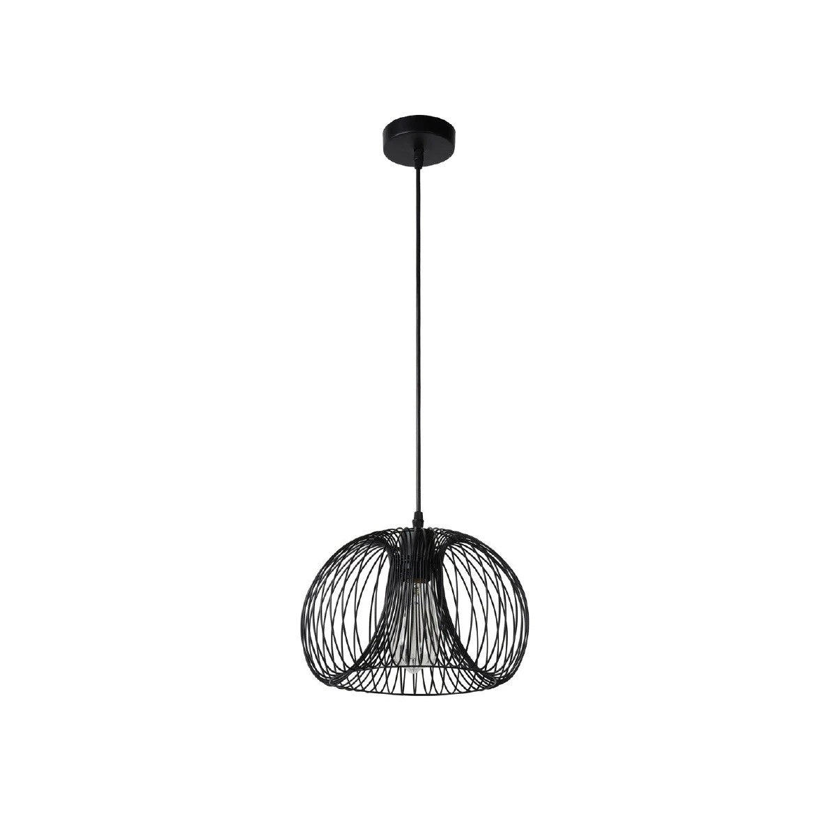 GloboStar® GLOWIA 201-0032 Μοντέρνο Κρεμαστό Φωτιστικό Πλέγμα Μονόφωτο 1 x E27 IP20 Μαύρο Μέταλλο - Μ26 x Π26 x Υ70cm - ledmania.gr