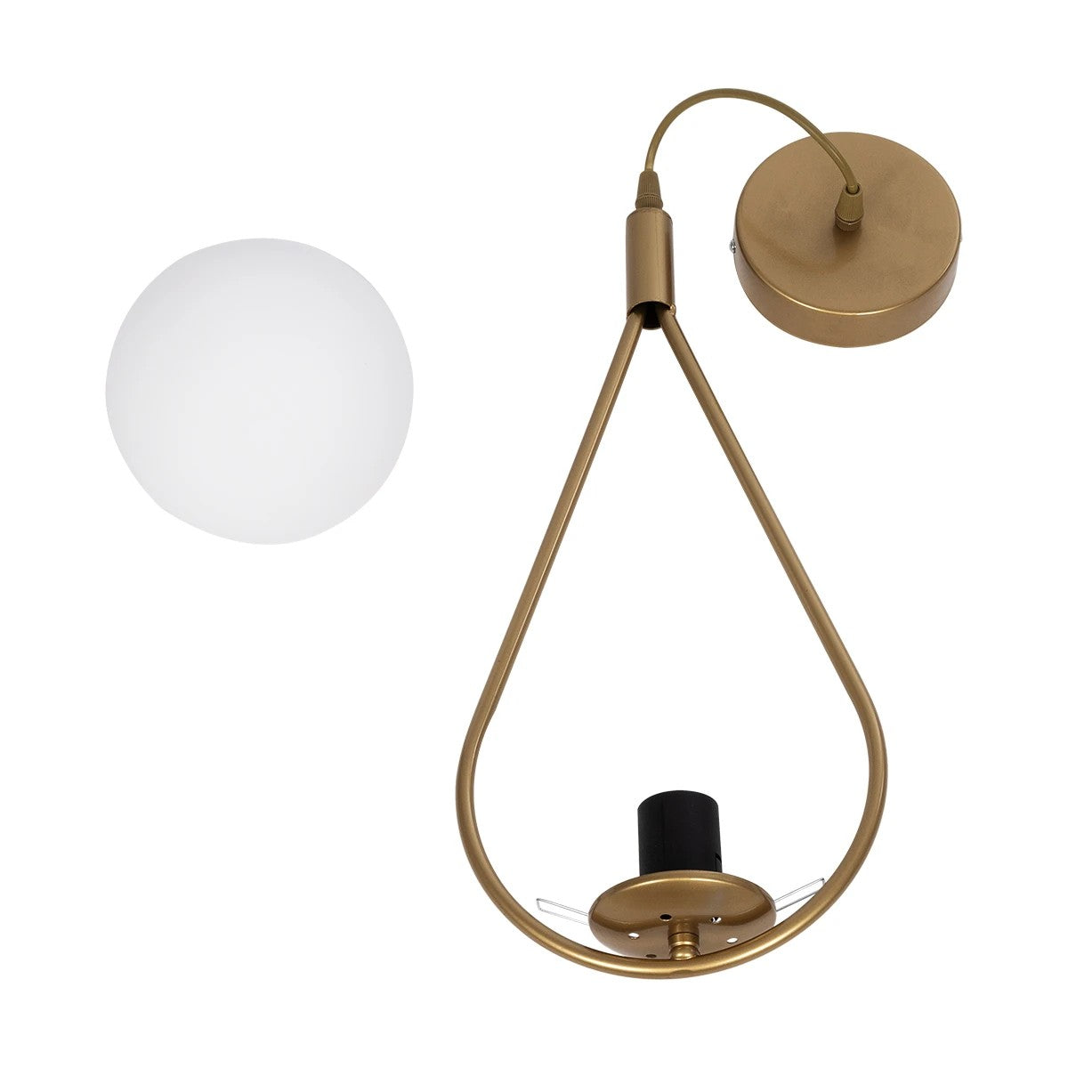 GloboStar® DROP 201-0034 Vintage Κρεμαστό Φωτιστικό Μπάλα Μονόφωτο 1 x E27 IP20 Χρυσό Μέταλλο με Λευκό Γυαλί - Μ20 x Π15 x Υ47cm - ledmania.gr