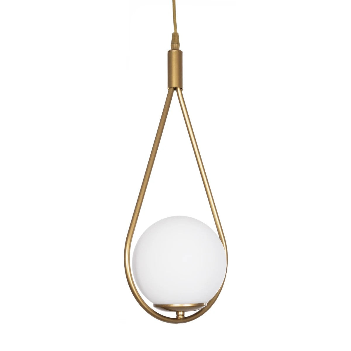 GloboStar® DROP 201-0034 Vintage Κρεμαστό Φωτιστικό Μπάλα Μονόφωτο 1 x E27 IP20 Χρυσό Μέταλλο με Λευκό Γυαλί - Μ20 x Π15 x Υ47cm - ledmania.gr