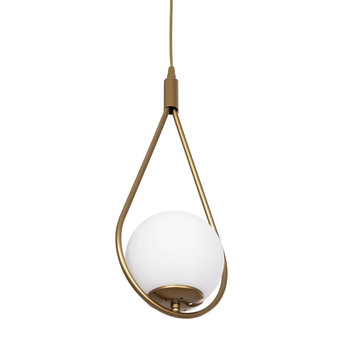 GloboStar® DROP 201-0034 Vintage Κρεμαστό Φωτιστικό Μπάλα Μονόφωτο 1 x E27 IP20 Χρυσό Μέταλλο με Λευκό Γυαλί - Μ20 x Π15 x Υ47cm - ledmania.gr