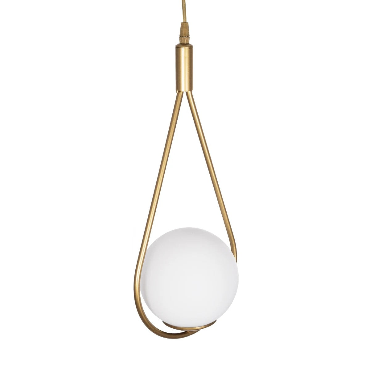 GloboStar® DROP 201-0034 Vintage Κρεμαστό Φωτιστικό Μπάλα Μονόφωτο 1 x E27 IP20 Χρυσό Μέταλλο με Λευκό Γυαλί - Μ20 x Π15 x Υ47cm - ledmania.gr