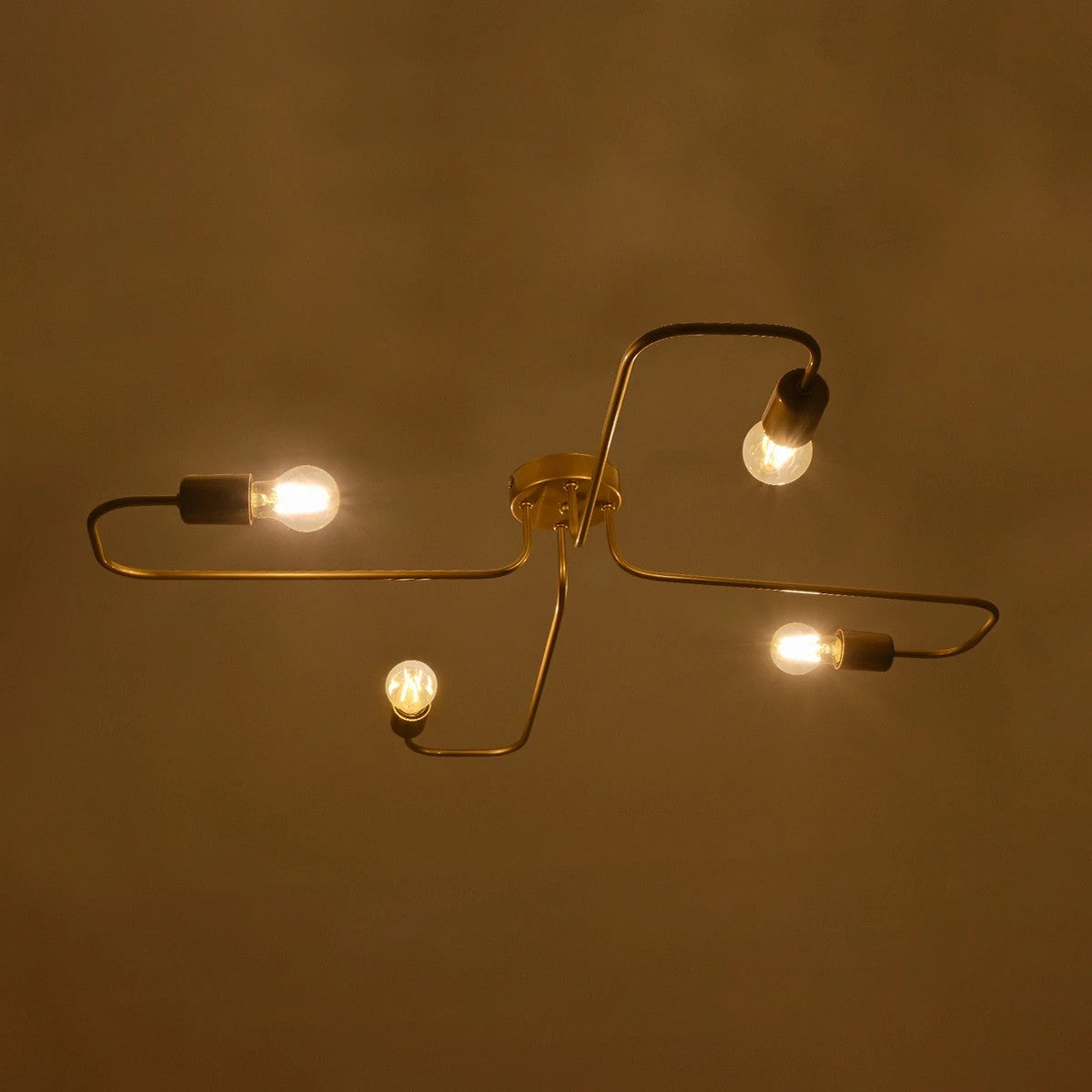 GloboStar® MOORNA 201-0065 Vintage Φωτιστικό Οροφής Πλέγμα Πολύφωτο 4 x E27 IP20 Χρυσό Μέταλλο - Μ97 x Π97 x Υ7cm - ledmania.gr