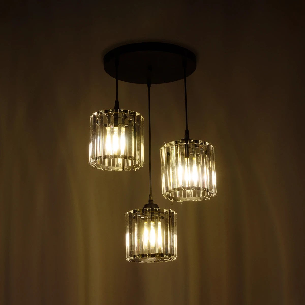 GloboStar® FLAREX 201-0084 Vintage Κρεμαστό Φωτιστικό Πλέγμα Τρίφωτο 3 x E27 IP20 Μαύρο Μέταλλο με Κρυστάλλους - Μ40 x Π40 x Υ50cm - ledmania.gr