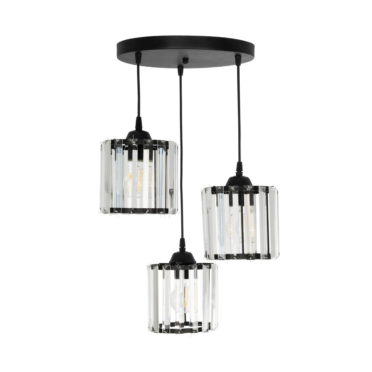 GloboStar® FLAREX 201-0084 Vintage Κρεμαστό Φωτιστικό Πλέγμα Τρίφωτο 3 x E27 IP20 Μαύρο Μέταλλο με Κρυστάλλους - Μ40 x Π40 x Υ50cm - ledmania.gr