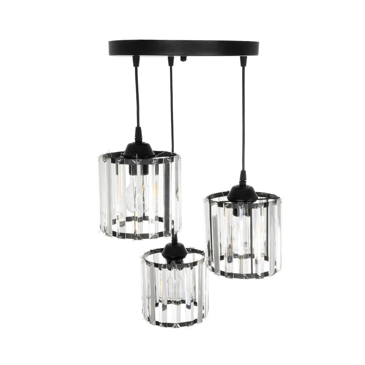 GloboStar® FLAREX 201-0084 Vintage Κρεμαστό Φωτιστικό Πλέγμα Τρίφωτο 3 x E27 IP20 Μαύρο Μέταλλο με Κρυστάλλους - Μ40 x Π40 x Υ50cm - ledmania.gr