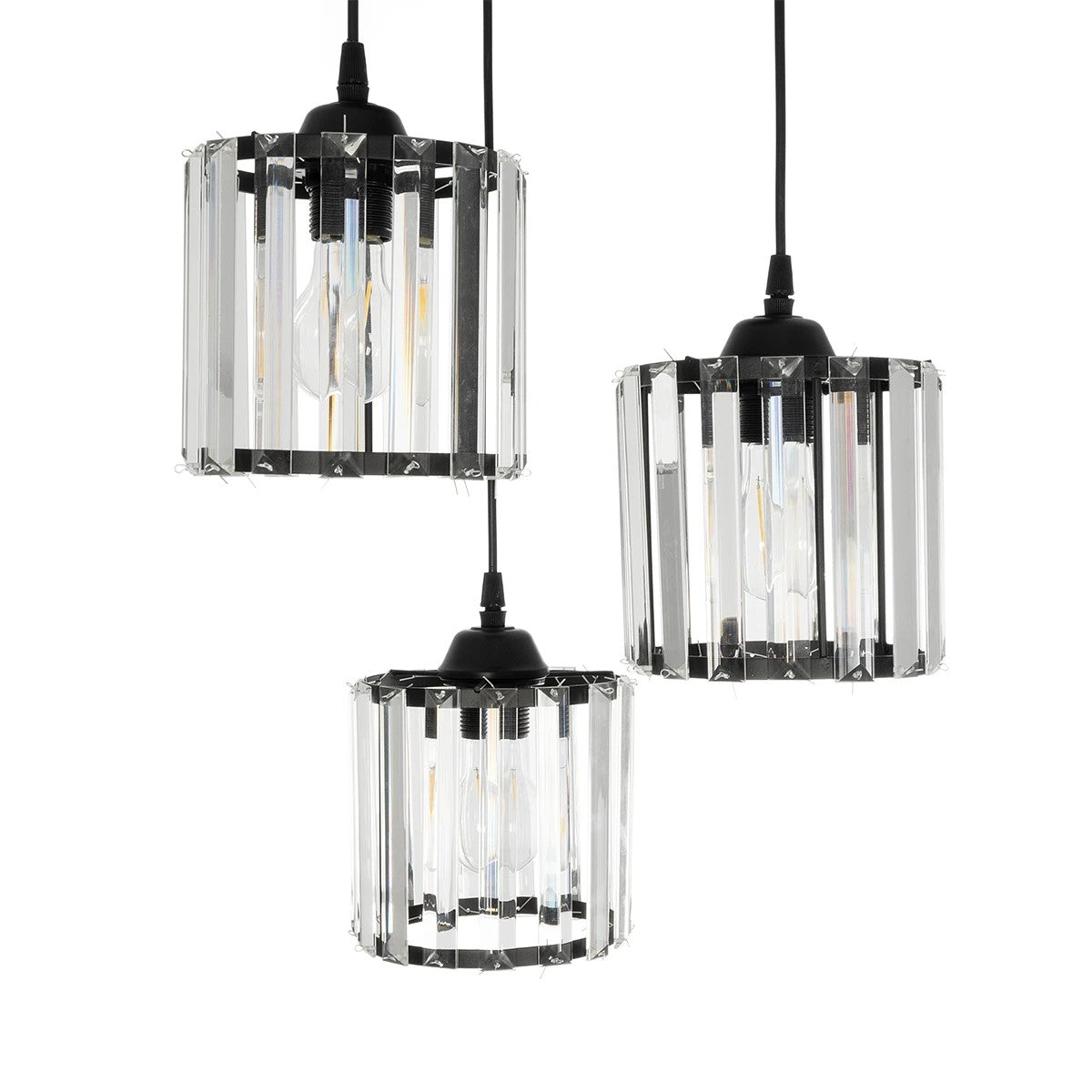 GloboStar® FLAREX 201-0084 Vintage Κρεμαστό Φωτιστικό Πλέγμα Τρίφωτο 3 x E27 IP20 Μαύρο Μέταλλο με Κρυστάλλους - Μ40 x Π40 x Υ50cm - ledmania.gr