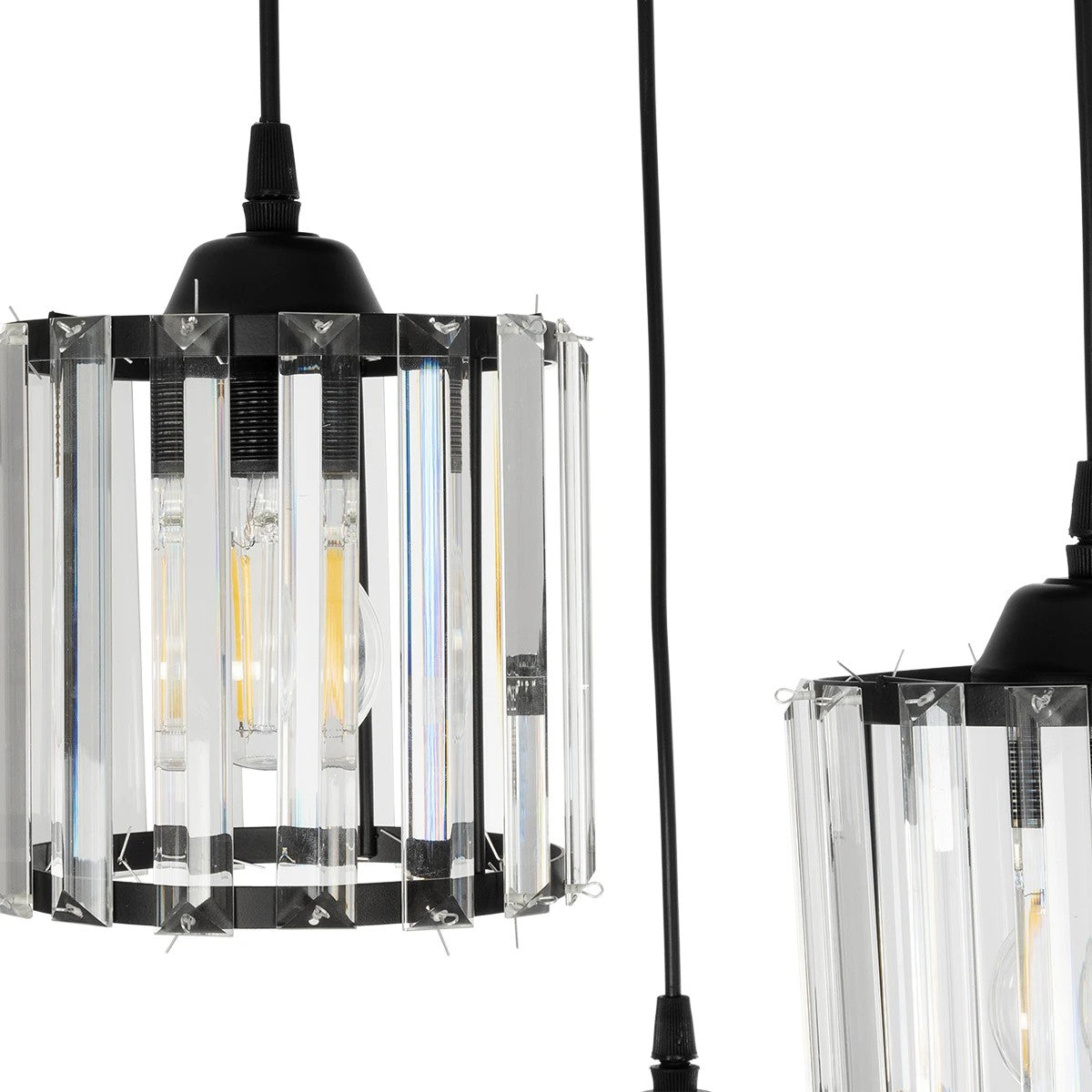 GloboStar® FLAREX 201-0084 Vintage Κρεμαστό Φωτιστικό Πλέγμα Τρίφωτο 3 x E27 IP20 Μαύρο Μέταλλο με Κρυστάλλους - Μ40 x Π40 x Υ50cm - ledmania.gr